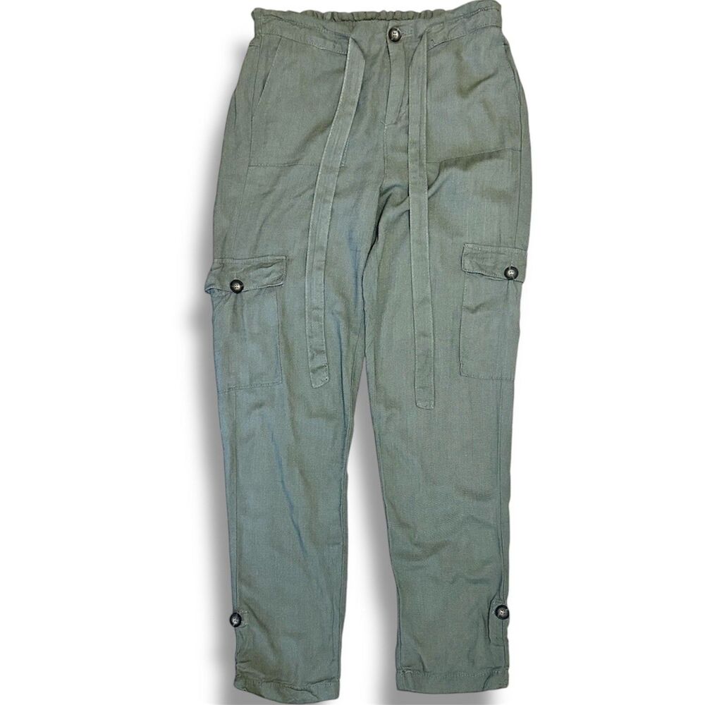 Cali 1850 Women's Linen Blend Green Pants Cargo Size S Summer Fall Boho Camo